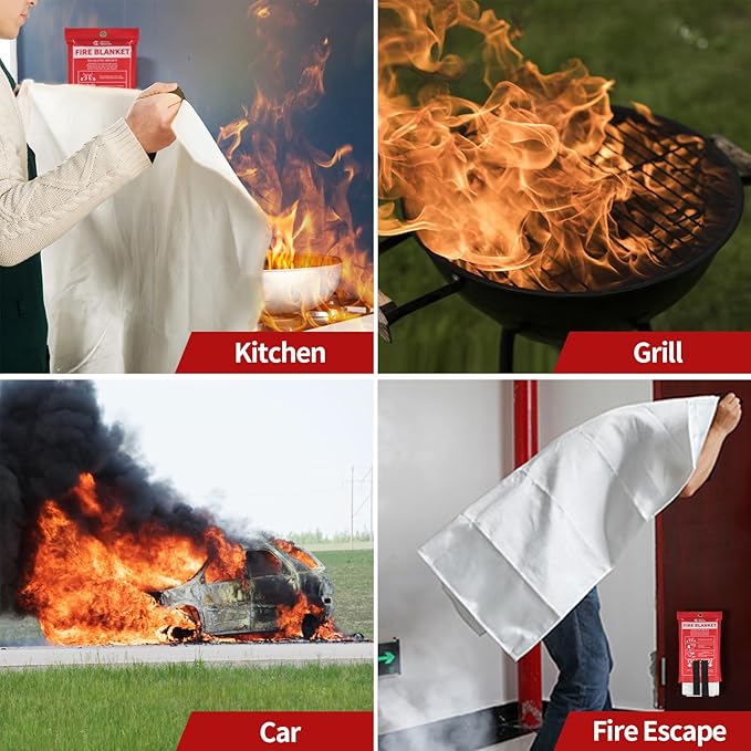 RHINO RESCUE Fire Blanket, 40''×40'' Fiberglass Emergency Fireproof Gear, Flame Retardant Protection for Home, Kitchen, Camping, Hiking, 2 Count