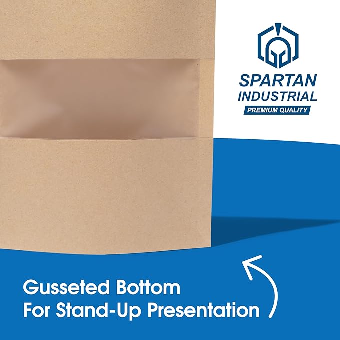 Spartan Industrial - 5" X 8" Kraft Zip Top Food Storage Bags - Pack of 100 Smell-Proof Resealable Pouches for Packaging Coffee, Tea, Spices, Snacks, and More