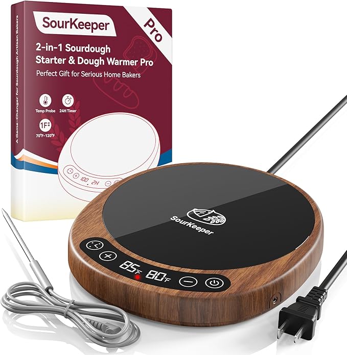 Larger 2-in-1 Sourdough Starter Warmer Pro - 2026 Upgrade Larger Heating Plate, Dough Temp Probe, 1°F Control (70–110°F), 24H Timer, Real-Time Monitoring, for Beginner Bakers Walmut