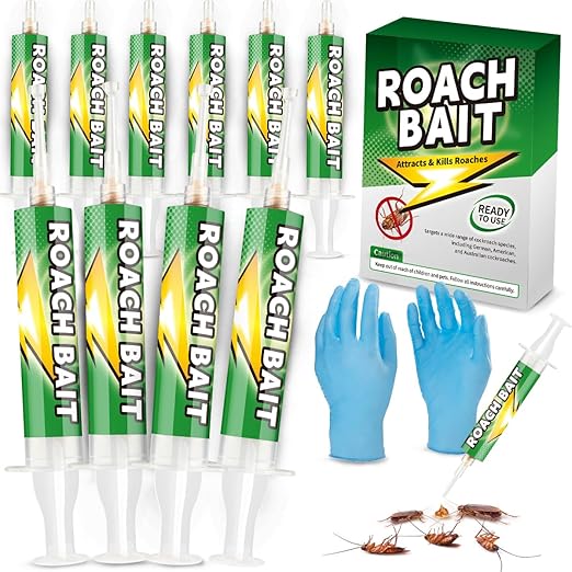 Roach Gel Bait 10 Pack - Fast-Acting Indoor Cockroach Infestation Killer Gel for Indoor Pest Control, Targets German American Oriental Roaches, Includes Gloves and Applicator