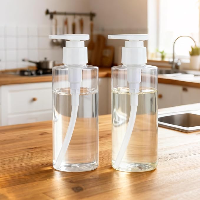 Plastic Pump Bottle Dispenser, BPA-Free Clear Refillable Empty Containers,2 Pack Portable Hand Pump Bottles Dispenser for Lotion Shampoo Conditioner