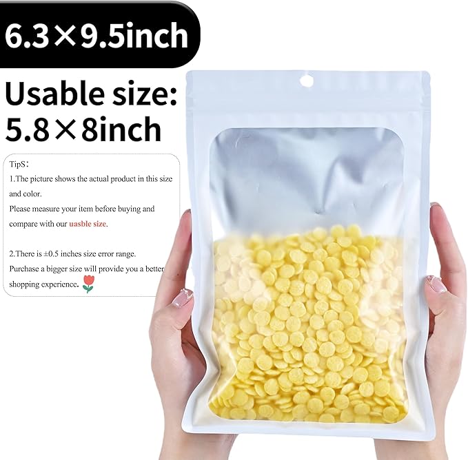 100 Pack Resealable Plastic Bags for Food Storage, Zipper Bags with Clear Front Window, Packaging Pouch for Small Business (White, 6.3x9.5 inch)