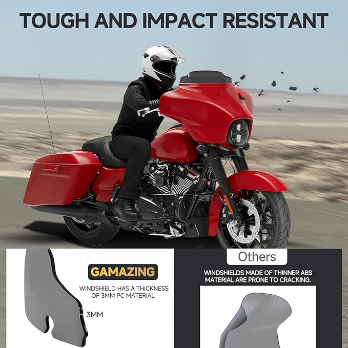 Motorcycle 6 inch Windshield Windscreen Windshield Fit For 1996-2013 Harley Davidson Touring Street Glide Electra Glide Tri Glide Flht Flhx Flhtk Flhtc Flhtcu, Black