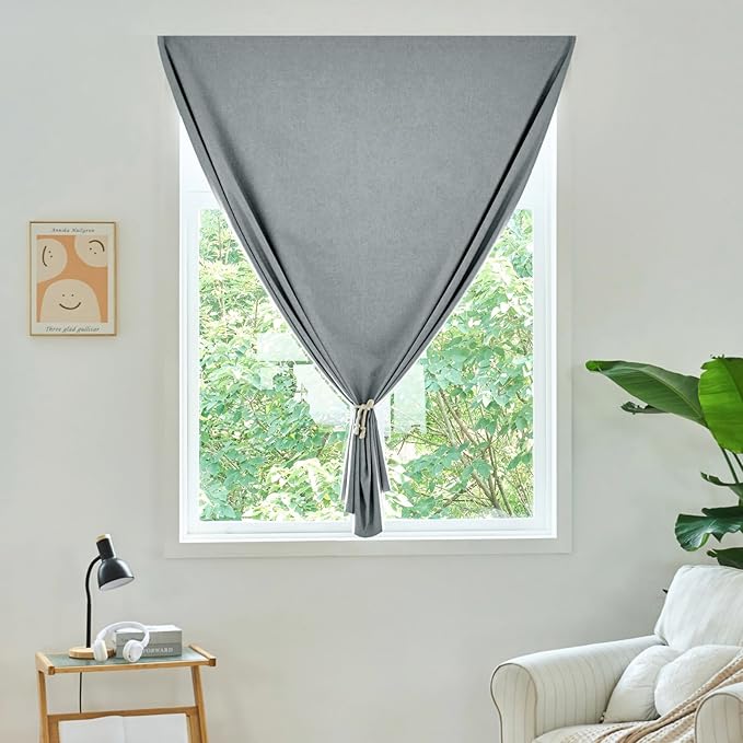 Adhesive Curtain,100% Blackout Curtains, No Drilling, Suitable for Multi-Scenes Privacy Protection (Light Gray - W35 × L60 in)
