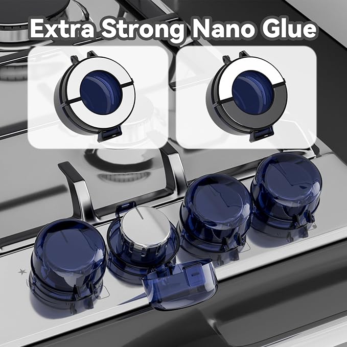 Stove knob Safety Covers for Child Upgraded Unlock Universal Size with Adult Two-Finger, Dual-Key Press Gas Stove Knob Locks Water Resistant Oil Resistant and High Temperature Resistant（6 Pack）