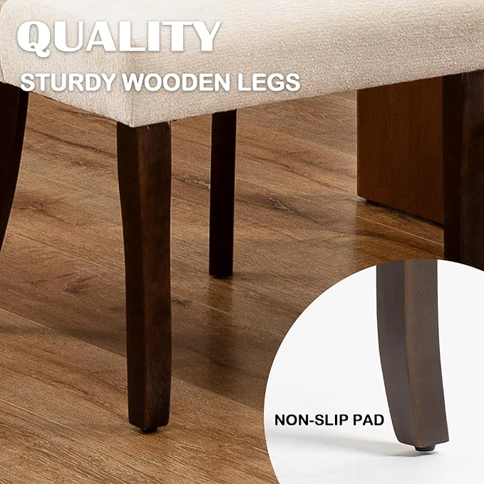 UVV Wooden Dining Chairs Set of 4, Mid Century Modern Chenille Upholstered Dining Room Chair Kitchen Chairs, Farmhouse Dinner Chair with Solid Wood Legs for Kitchen Dining Room, Beige-Chenille