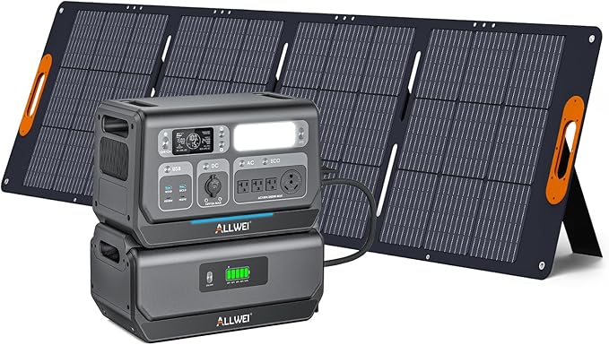 ALLWEI 2400W Power Station LiFePO4 Solar Generator with 1x 200W Solar Panels & 2048Wh Expansion Battery, Portable Power Station, Fast Charge in 1.5H, Battery Backup for RV Camping Home Off-Grid