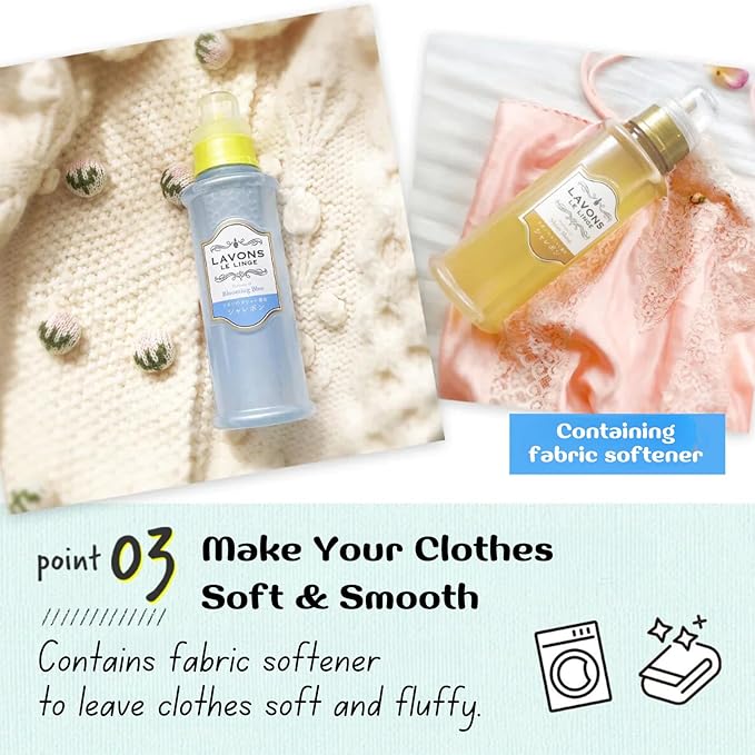 LAVONS Natural Fabric Conditioner for Sensitive Skin, Plant-Based Laundry Softener for Baby & Pet, Reduces Fabric Wrinkles, Long-Lasting Scent & Odor Control from Japan, BLUE BLOOMING, 20.3 Fl Oz
