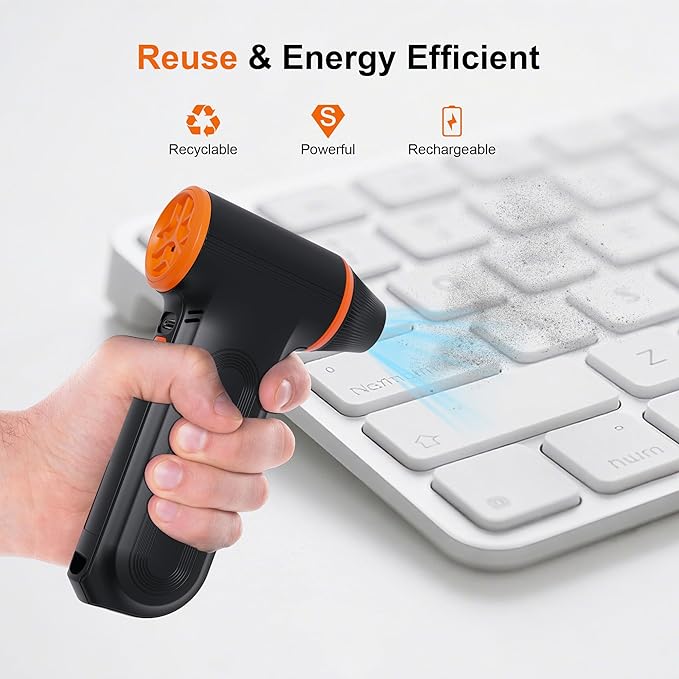 X117 Compressed Air Duster-150000RPM Super Power Electric Air Duster, 3-Gear Adjustable Mini Blower with Fast Charging, Dust Blower for Computer, Keyboard, House, Outdoor and Car