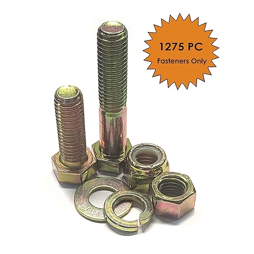 Titan Industrial Supply-1275 Piece Grade 8 Yellow Zinc Nut Bolt Washer Assortment, Hex Head Cap Screws, Flat and Lock Washers, Hex Nuts, Coarse Thread USS Kit