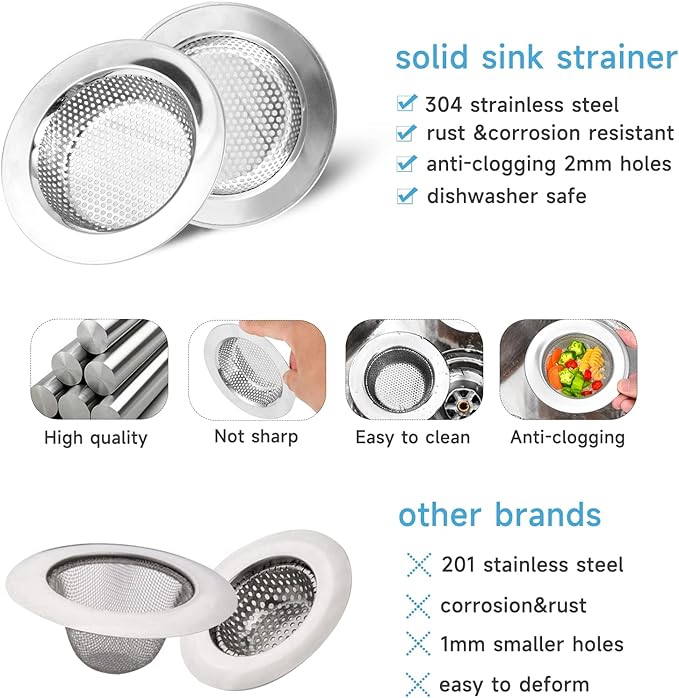 3 Pieces Kitchen Sink Stopper Strainer, Garbage Disposal Plug, Anti-Clogging Stainless Steel Sink Disposal Stopper, Perforated Basket Drain Filter Sieve or Keep Water for Standard Kitchen Sink Drain