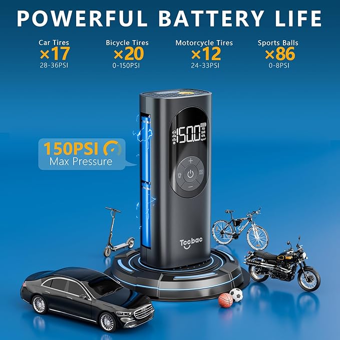 Tire Inflator Portable Air Compressor for Car with 12 AC/DC Power Adapter Kit