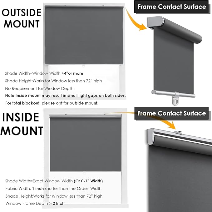Cordless 100% Blackout Roller Shades for Windows,UV Protection Pull Down Shades,Room Darkening Door Blinds Thermal Insulated Fabric for Home Office and Bedroom(71" W x 72" H,Grey)