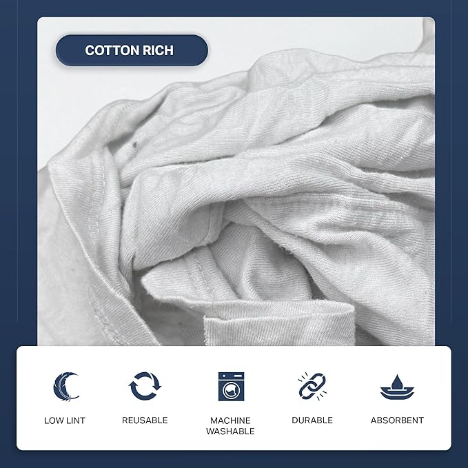 Angel-in-Armor White T-Shirt Rags – 50lb Bulk Box of Recycled Cotton Knit Shop Rags (650 Units) – Low Lint Cleaning Cloths for Mechanics, Oil Changes, Industrial and Commercial Use