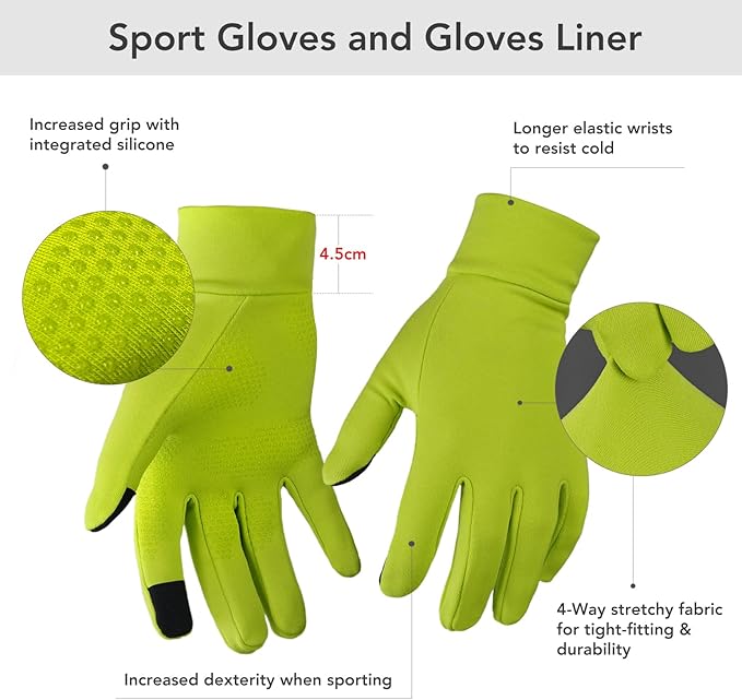Unigear Lightweight Running Gloves, Touch Screen Anti-Slip Warm Gloves Liners for Cycling Biking Sporting Driving for Men Women