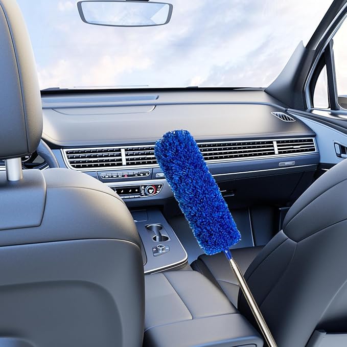 Cobweb Dusters with Extension Pole 100-inch, Spider Web Brush & Ceiling Cleaning Kit, Washable Cleaning Duster Kit with 2 Duster Heads, Cobweb Duster, Corner Brush for Ceiling Fan, Furniture, Home