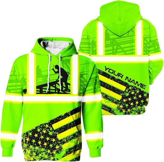 Matedecor High Visibility Hi Vis Hoodie for Men - Jobs Collection Custom Name Class 3 Reflective Safety Workwear