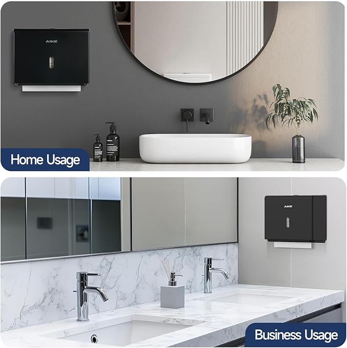 AIKE 200 Sheets Wall Mount Paper Towel Dispenser with Clear Window.Fit Multifold Paper Size 10"x3.1" or Smaller,Black Finish
