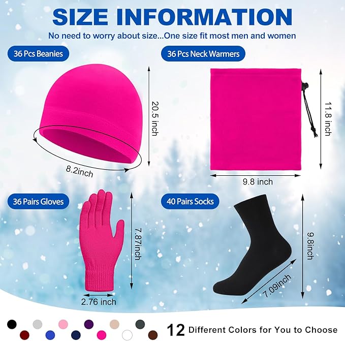 Liitrsh 148 Pcs Bulk Winter Fleece Hats Gloves Scarf Sock Sets for Men Women, Beanies for Homeless Donation Charity Bundle