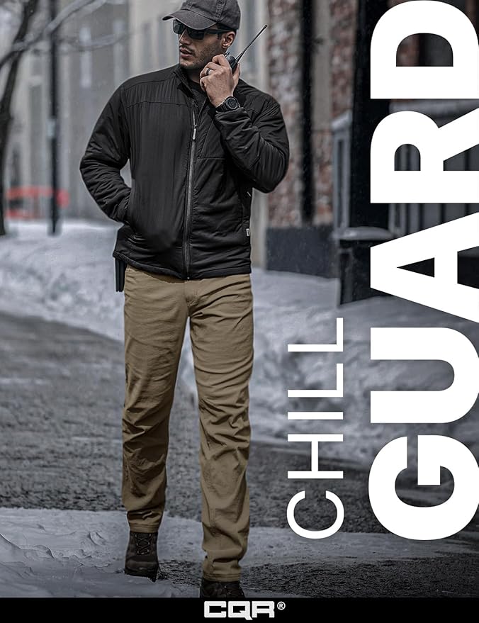 CQR Men's Winter Fleece Lined Pants, Water-Resistant Outdoor Stretch Work Pants, Windproof Casual Pants with Pockets