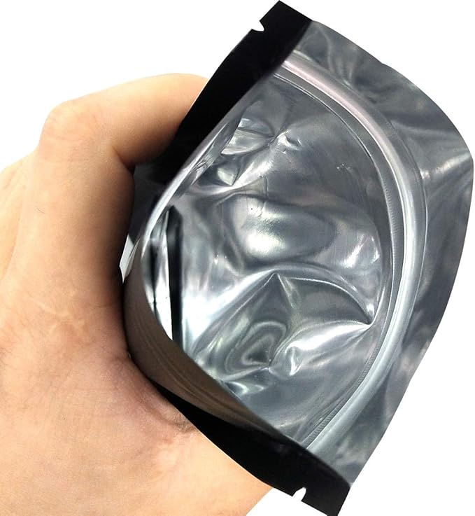 STUs 100 Pack Stand-Up Mylar Bags 6.3 x 9.4 Inch Smell Proof Bags Foil Pouch Double-Sided Food Storage Bag Matte Black