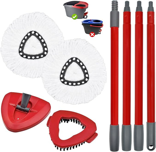 Spin Mop Replace Head, Base, Replacement Handle for OCedar EasyWring 1 Tank System 2 Microfiber Refills, 4-Section Sturdy Iron 30-58in Handle, Mop Head Base and Scrubber