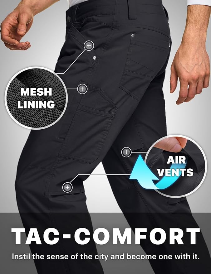 CQR Men's Vent Stretch Pants, Quick Dry Lightweight Casual Cargo Pants, Water Resistant Straight-Fit Utility Work Pants