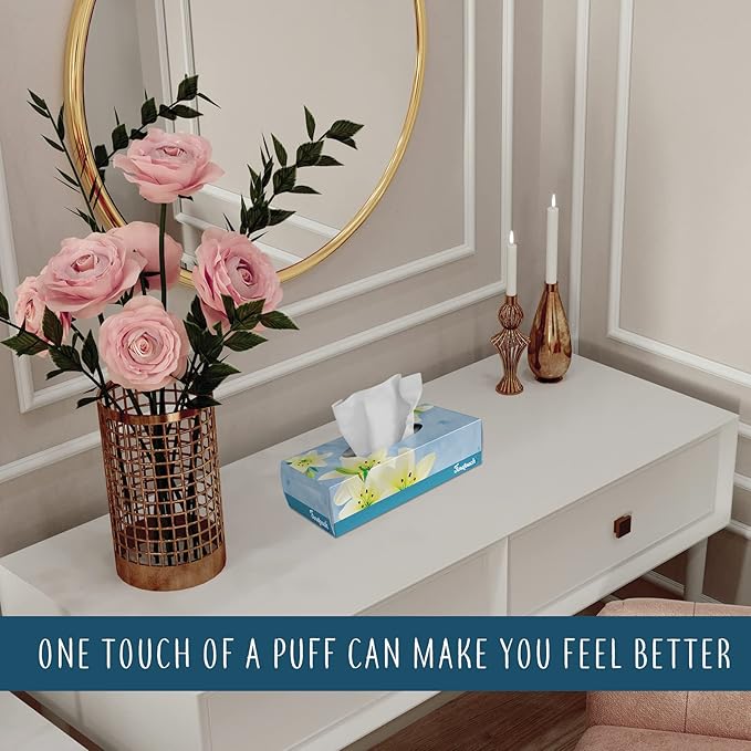 Finetouch 2-Ply Facial Tissues – 6 Boxes of 130 Soft Tissues (780 Total) – Strong & Gentle Tissue for Home, Office, or Travel Use