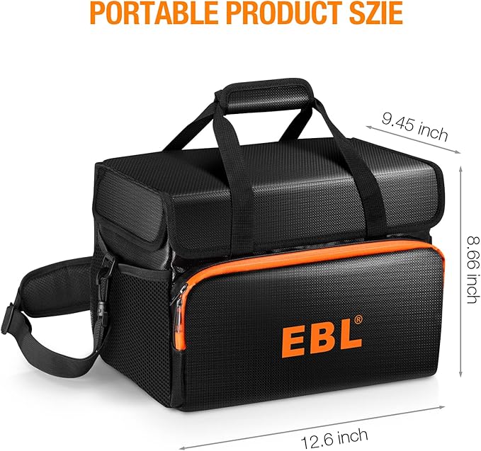 EBL Fireproof and Waterproof Document Bag Compatible with Portable Power Station 300W/500W/1000W/2000W, Home Basic Batteries AA AAA C D Battery and More