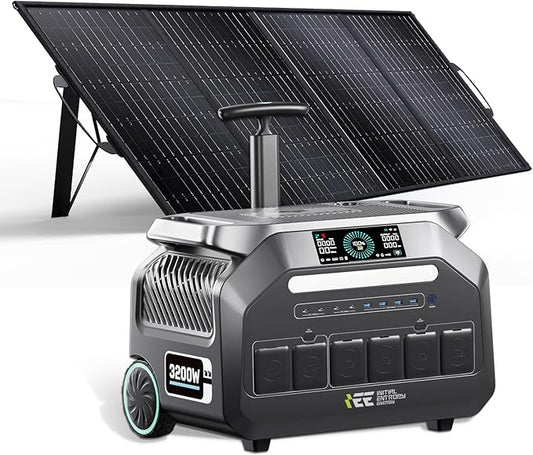 IEE P3200 Portable Power Station 3200W with 400W Solar Panel, 2048Wh Solar Generator, 1800W AC Charging, AC Outlets x 4, LiFePO4 Battery Power Station for Home Backup, Camping, RV, Emergency