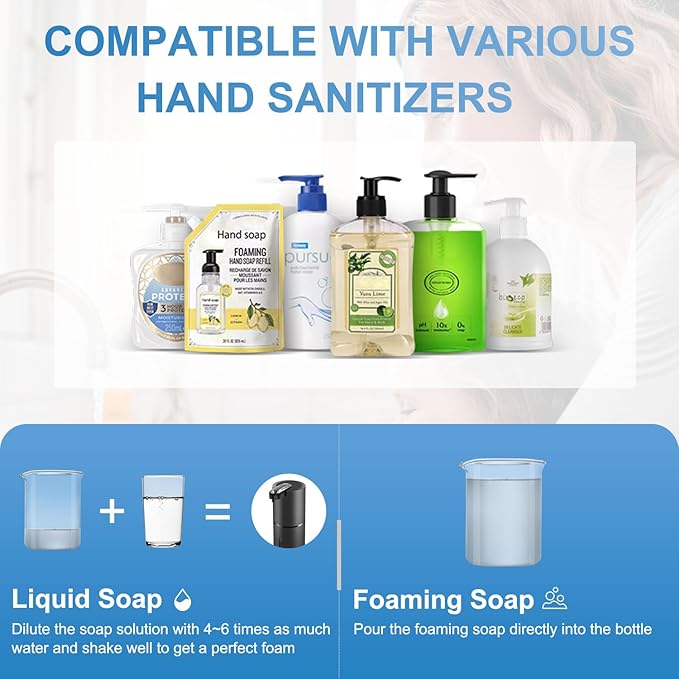 Automatic Foaming Soap Dispenser, Wall Mount Touchless 4 Gear Adjustable Electric Soap Dispenser,USB Rechargeable with Infrared Motion Sensor (Black, 12.8oz)
