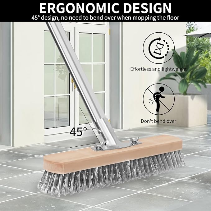 Stainless Steel Wire Scrub Brush with Long Handle, Moss Remover Wire Broom for Deck, Rough Surface, Concrete Floor, Patio, Garden, Garage