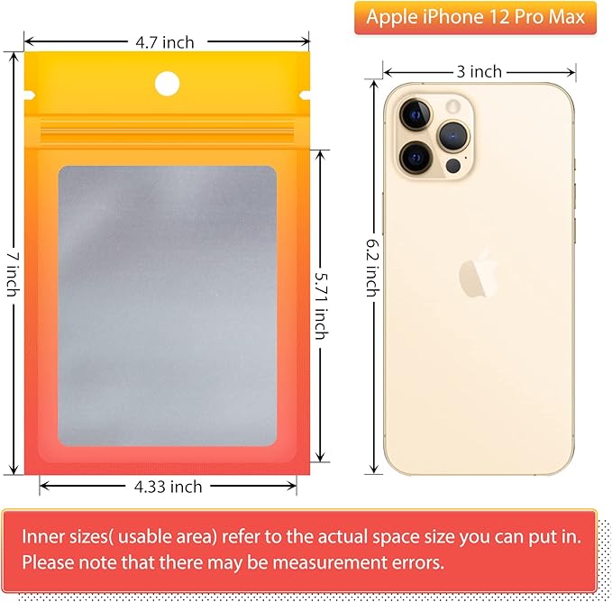 Funfery 100 PACK Smell Proof Resealable Bags for Food Storage,Clear Cute Mylar Bags for Small Business Foil Pouch Zipper Packaging Bag for Sample Jewelry Eyelash Gloss(Yellow Orange,4.7×7in)