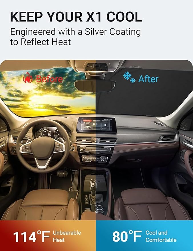 Proadsy Windshield Sun Shade for BMW X1 F48 2016-2022 4-Layer Foldable Front Sunshade Protector Sun Visor Blocks UV Rays Keep Car Cooler