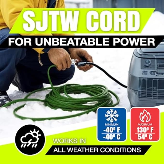 10ft Outdoor/Indoor Extension Cord 12/3 Gauge Extra Heavy Duty 3 Prong SJTW, Waterproof, Flexible Cold-Resistant Long Power Cord,15A 125V 1875W, Green by LifeSupplyUSA