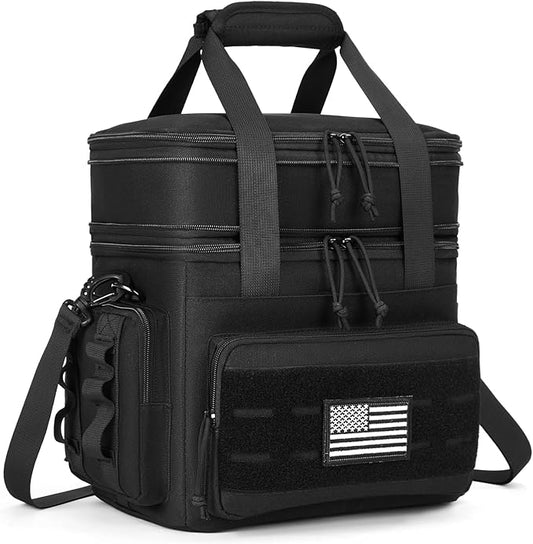 Tactical Lunch Bag & Lunch Box for Men - Large Double Deck Expandable Insulated Soft Adult Lunchbox for Work - Cooler Bag for Beach, Picnic, Camping,Outdoor，Travel (Black,23L)