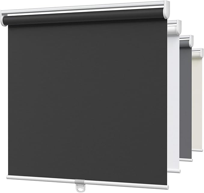 MYshade Blackout Cordless Roller Shades, Room Darkening Free-Stop Roll Up Blinds for Windows, Pull Down Blocking Blind for Home and Office, Easy to Install, 21" X 72", Black