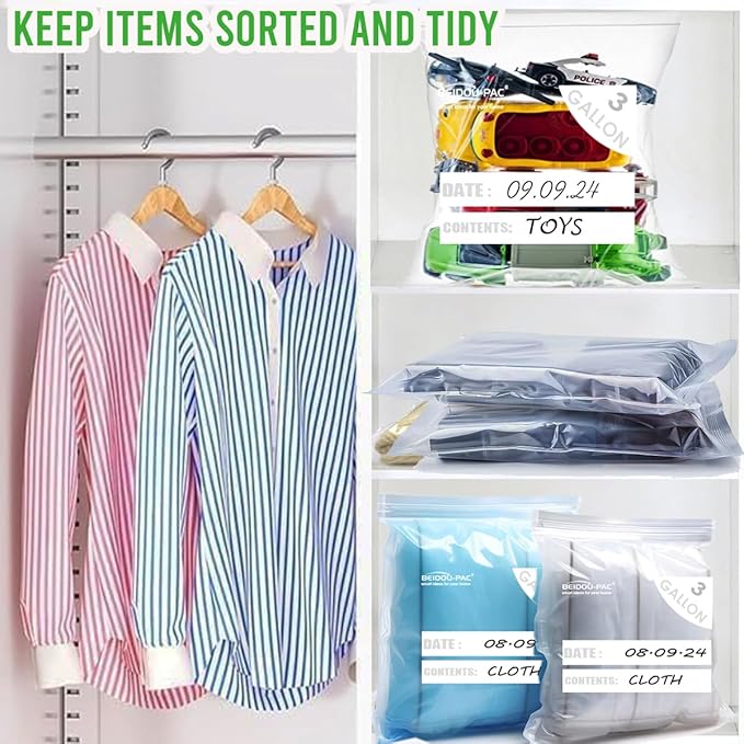 80 Count Combo Large Storage Zip Bags, 2 Gallon & 3 Gallon Resealable Variety Pack With Organizer, Reclosable Clear Assorted Size Plastic Bags