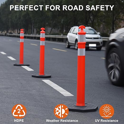 OrangeStar 3 Pack 42 Inch Traffic Cones with Heavy Duty Rubber Base – Reflective Orange Safety Delineators for Road Construction, Parking Lots & Crowd Control, 42" Tall