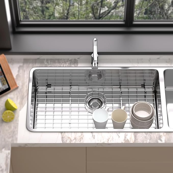 Sink Protectors Stainless Steel Sink Grates for Kitchen,Sink Bottom Grid,Rust-Resistant,Rear Drain Location