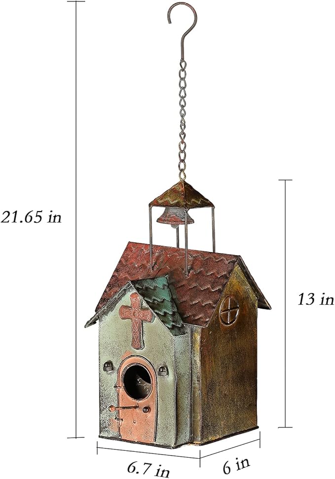 Bird Houses for Outside, Metal Hanging Church Birdhouse
