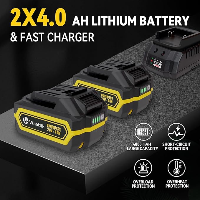 1300N.m Cordless Impact Wrench 1/2 Inch, 21V Brushless High Torque Impact Gun w/ 2 x 4.0Ah Batteries, Fast Charger, 5 Sockets and Tool Bag
