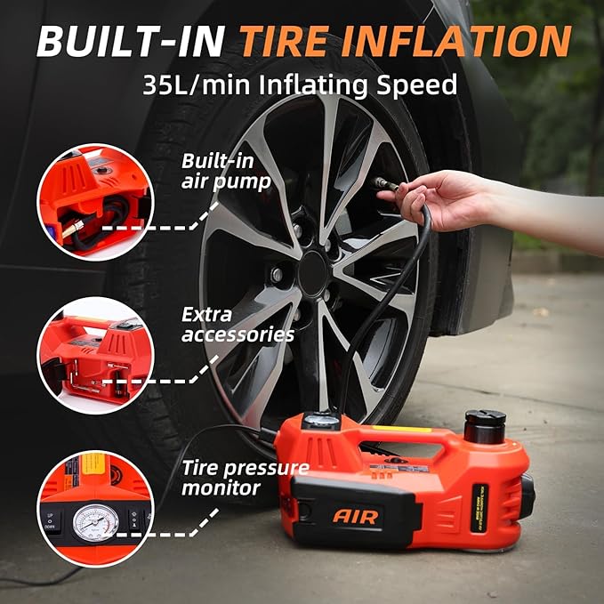 STANDTALL Electric Car Jack Kit 5 Ton 12V Hydraulic Jack Floor Jack with Impact Wrench and Tire Inflator Pump Lift with LED Light for SUV Sedan Truck Road Emergency Tire Change