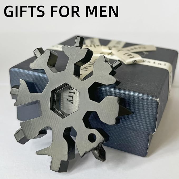 Stocking Stuffers for Men, FODARSAI 18-in-1 Snowflake Multi Tool, Cool Camping Tool Gadgets for Men, Unique Gifts for Dad, Husband, Boyfriend (Silver+Black)