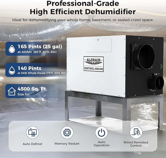 ALORAIR Whole House Dehumidifier, 165 PPD Commercial Grade Whole Home Dehumidifiers for Home, Garages, Water Damage Restoration, 4500 Sq.Ft dehumidifiers for Crawl Space