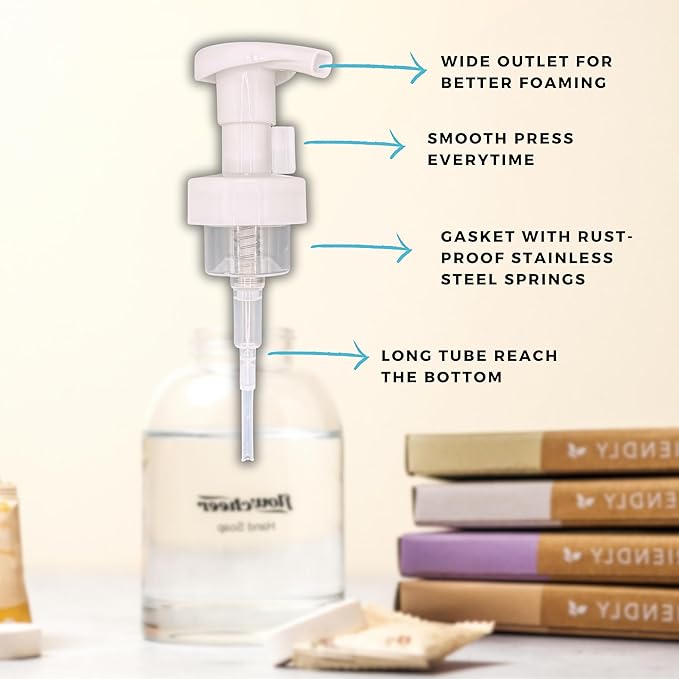 Foaming Hand Soap Refill Tablets - Glass Foaming Soap Dispenser Combo - CrystalClear Real Glass Bottle 11 oz - 4 Refill Tablet Included Start Kit - Soap Pump for Bathroom Kitchen Countertop