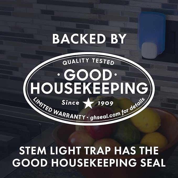 STEM Insect Trap - Indoor Fruit Fly & Gnat Pest Control for House, Home and Kitchen, Attracts & Traps Flying Bugs, Soft Blue Light - Includes 2 Plug-in Devices & 4 Cartridges