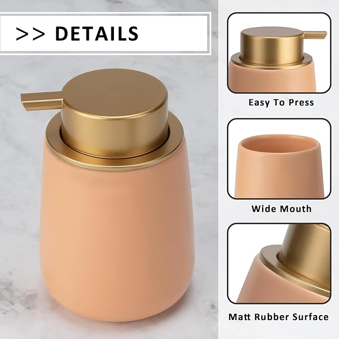 Soap Foaming Dispenser Ceramic with Easy-to-Press Pump Hand Foam Dispenser for Shampoo Bathroom Kitchen 12 oz