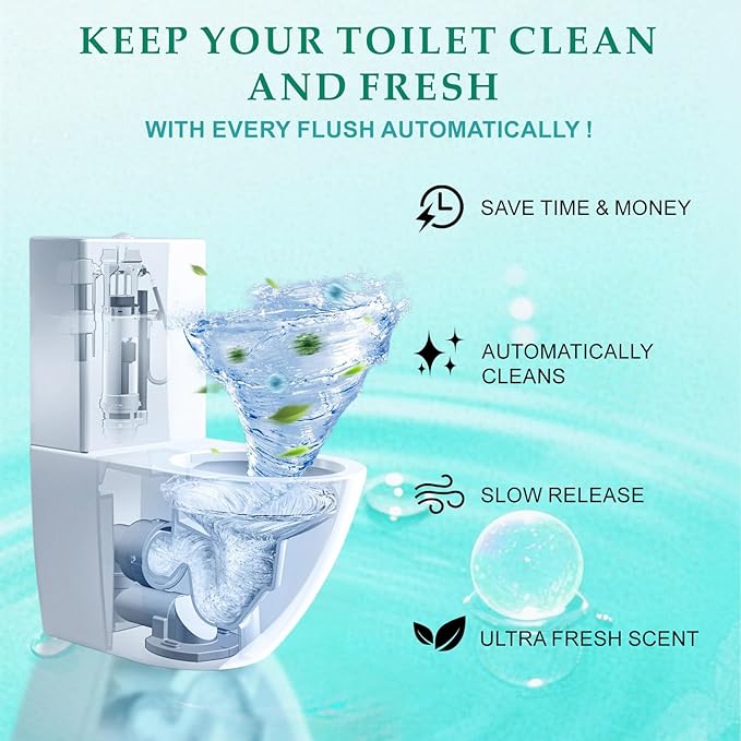Automated Toilet Bowl Cleaner, Pro 10 Years Toilet Bowl Cleaners, Automatic Long-Lasting Cleane Fresh Scent, Water Treatment Gel Kit, No Scrubbing Required, Easy to Use (2pces)