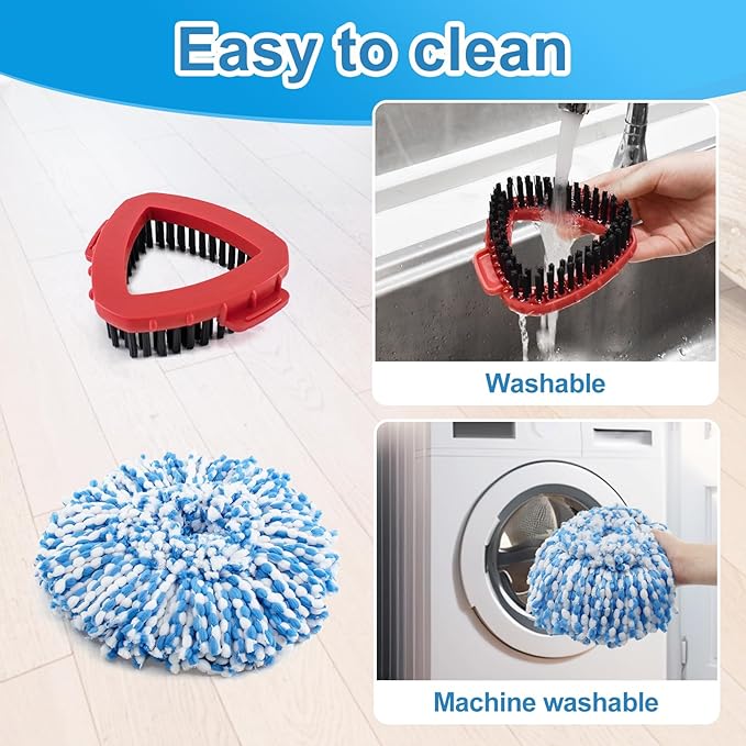 Spin Mop Handle, Mop Replacement Heads,Brush,Base Compatible with OCedar RinseClean 2 Tank,Inclued 2 Microfiber Mop Heads,1 Mop Base,2 Brush and 4-Section Mop Handle for Ocedar,Use for Floor Cleaning